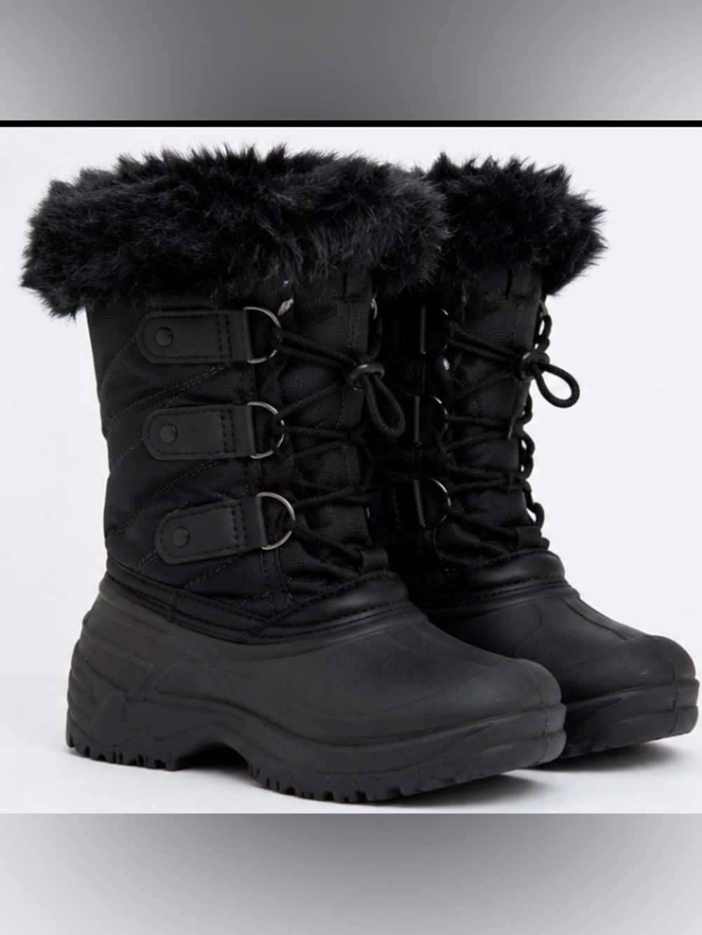 Size 6 Tundra Faux Fur Waterproof Winter Snow Boots Black Chunky Lace Up
